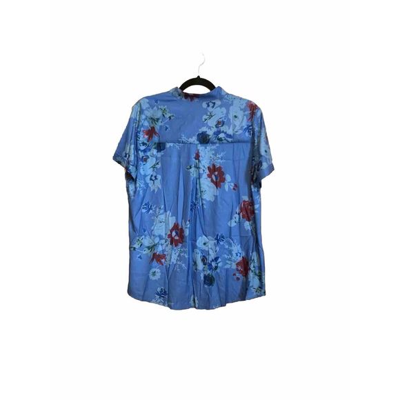 FloryDay Women’s Large Floral Print  Long Sleeve Button-Up Blue  Shirt - Picture 2 of 12